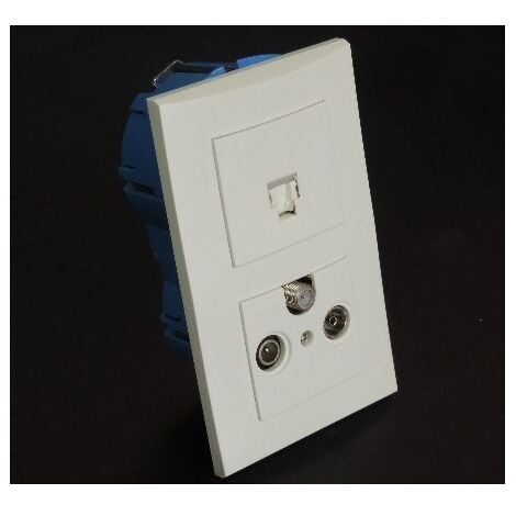 ALTERNATIVE ELEC Kit encastré prise RJ45 CAT5 UTP + Prise TV/FM/SAT verticale avec plaque blanche et boite placo entraxe 57mm spécial renovation
