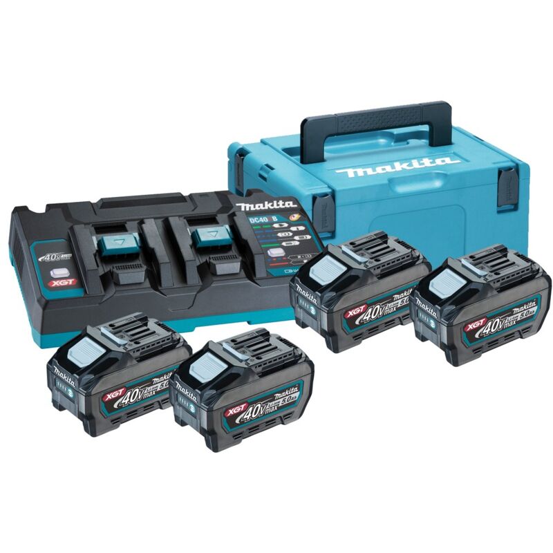 Makita - 40V Li-ion max Set de 4 batteries 5.0Ah - Chargeur - Mbox - 191U42-2
