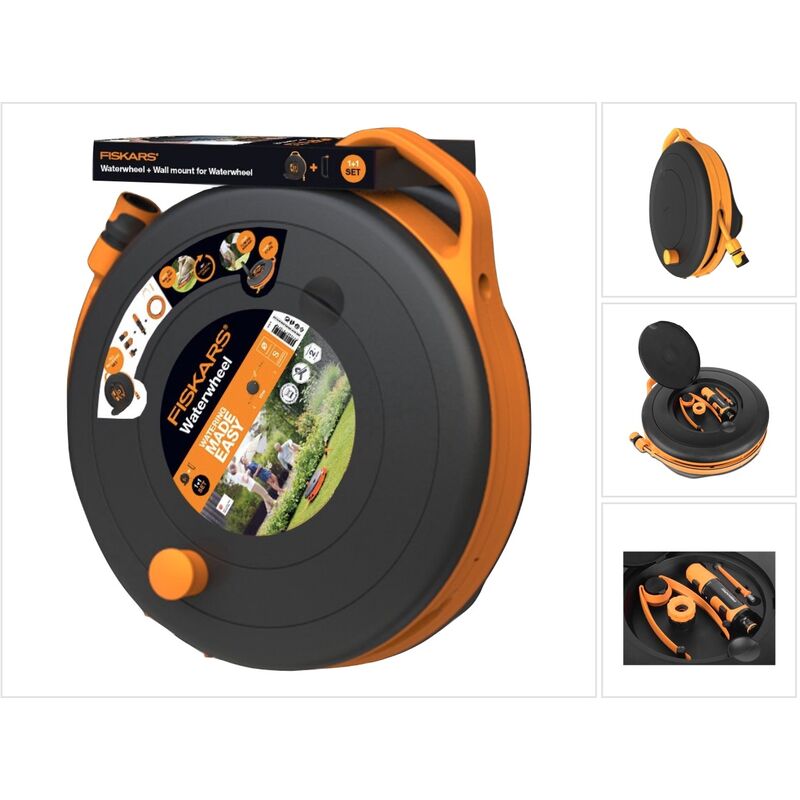 Fiskars Waterwheel PlusS Dévidoir de tuyau / Réservoir de tuyau d'arrosage / Tuyau 15 m 3/8' (1020436)