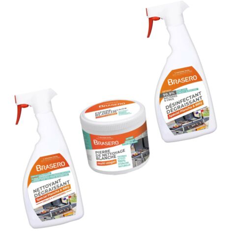 Kit Entretien Longue durée Brasero - Lot de 3 Nettoyants - Idéal pour Barbecues et Planchas - Blanc