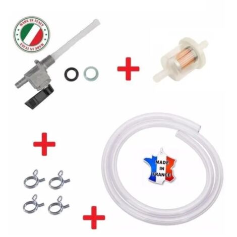 Kit essence universel : robinet M10 x 100 noir + durite + filtre + collier tracteur motoculteur
