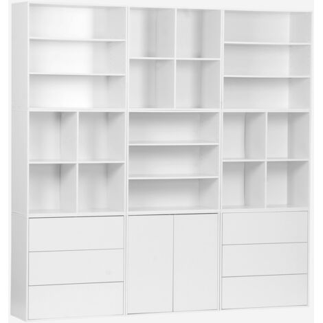 Kit estantería o biblioteca modular decorativa madera con 9 elementos