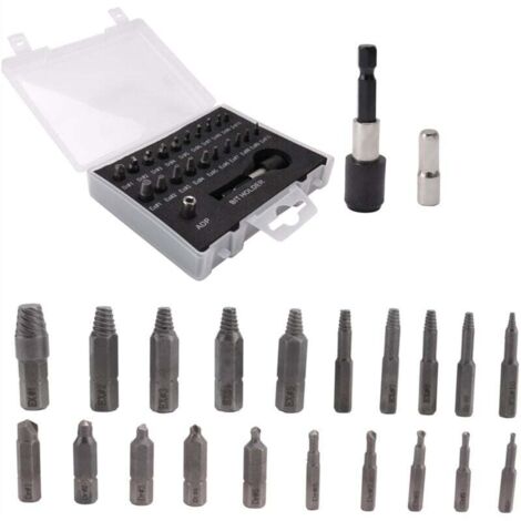 Kit estrattore viti da 22 pezzi, set di rimozione HSS con adattatore per punte e bussole