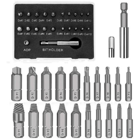 Kit estrattore viti rotte, 22 pezzi HSS, con portapunte magnetico e adattatore per bussola, per estrarre viti o bulloni danneggiati o spanati, OUYLAF