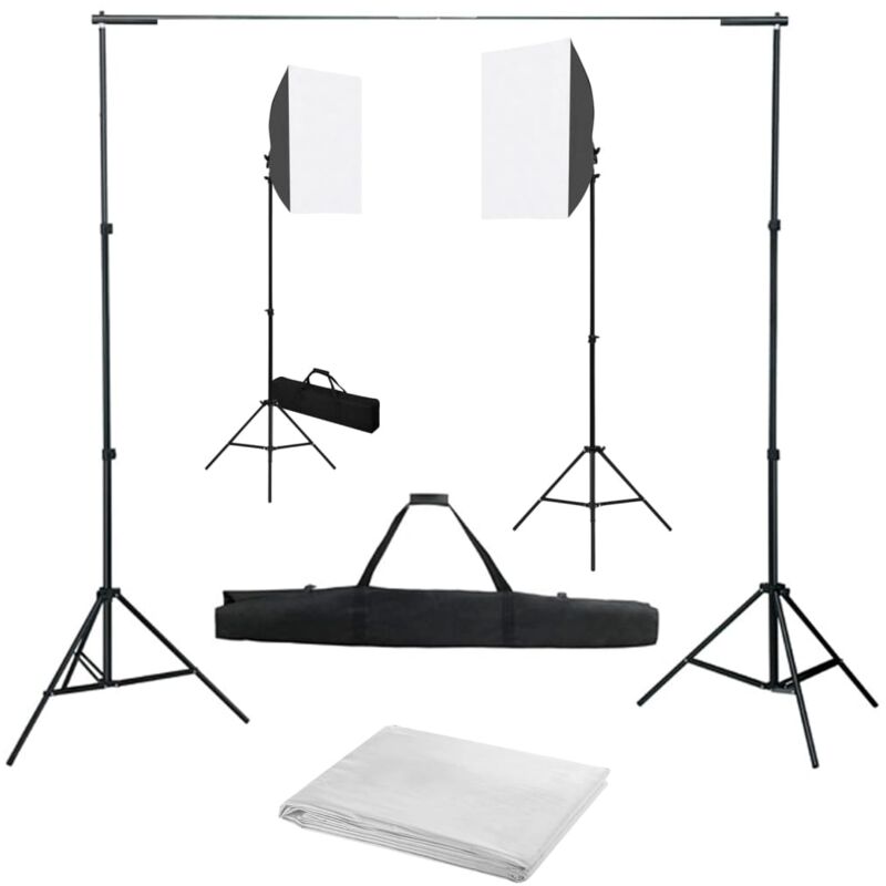 

vidaXL Kit estudio fotográfico con focos softbox y telones de fondo - Blanco