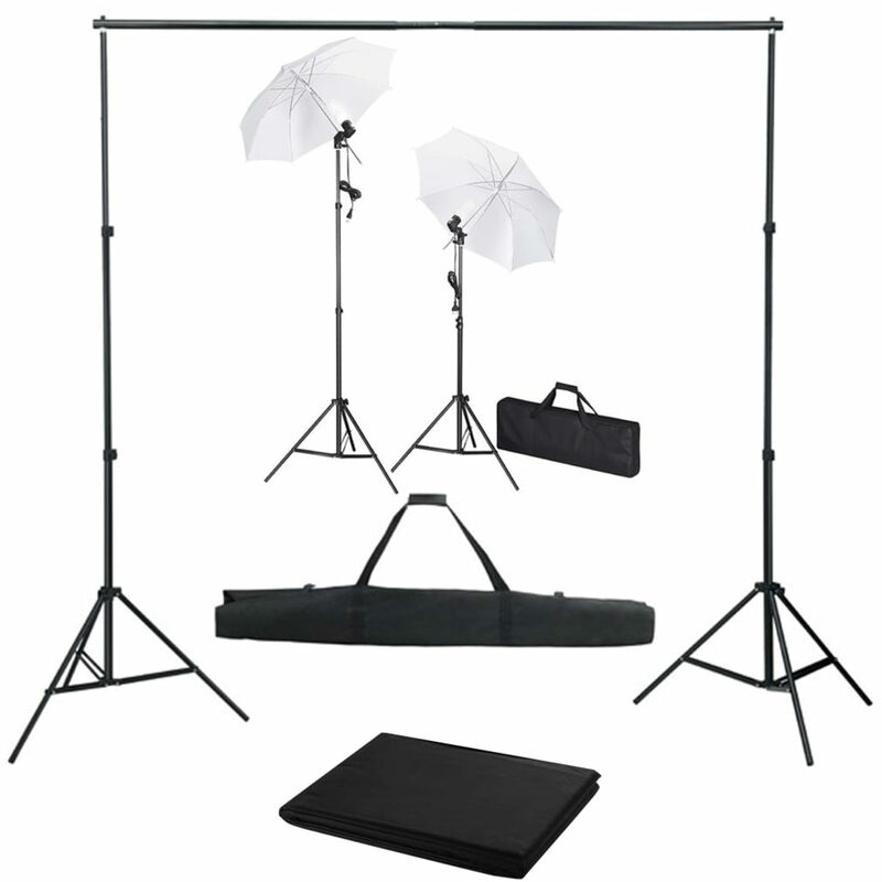 

Kit estudio fotografico con telon de fondo, lamparas y paraguas