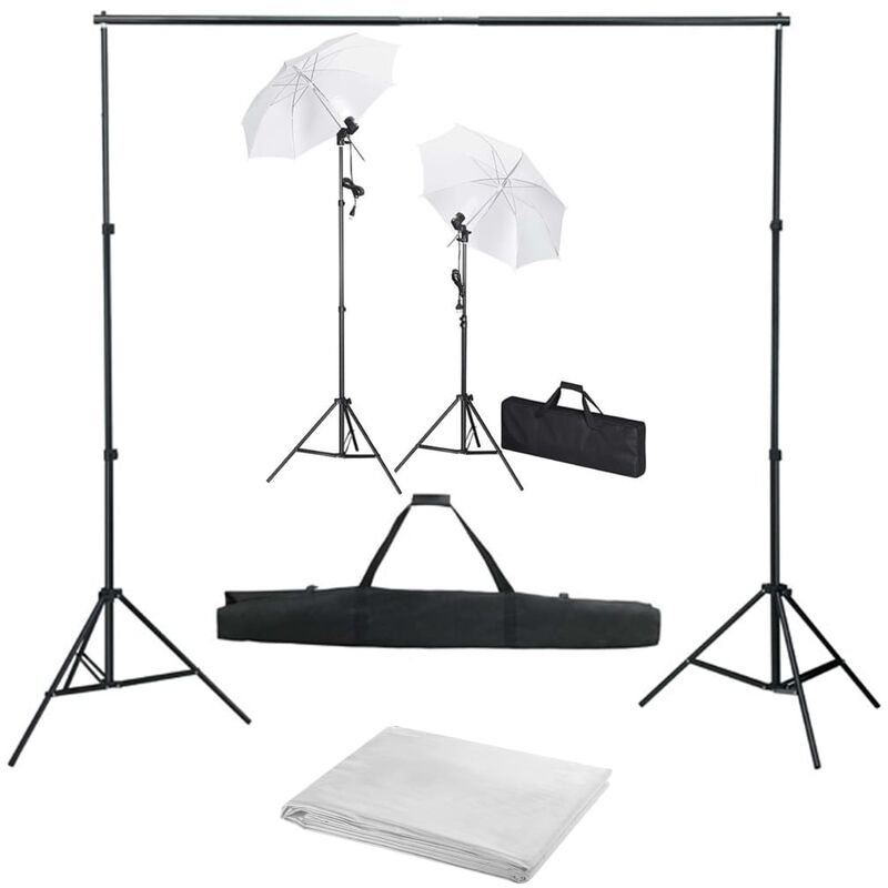 

Kit estudio fotográfico con telón de fondo, lámparas y paraguas