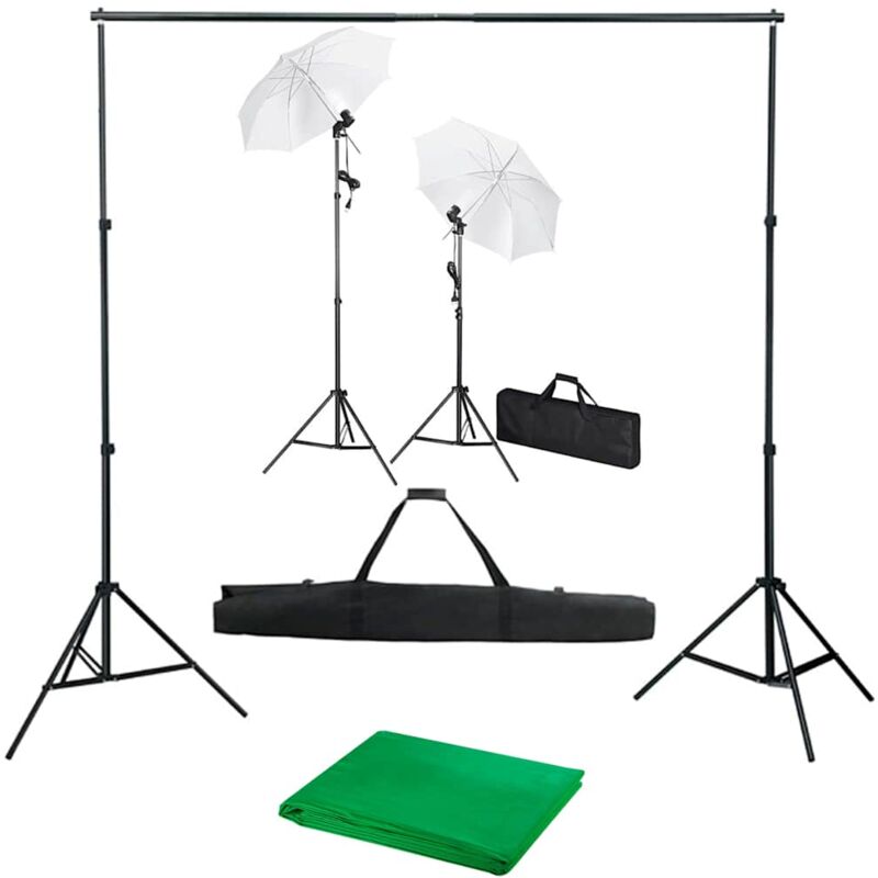 

vidaXL Kit estudio fotográfico con telón de fondo, lámparas y paraguas - Negro