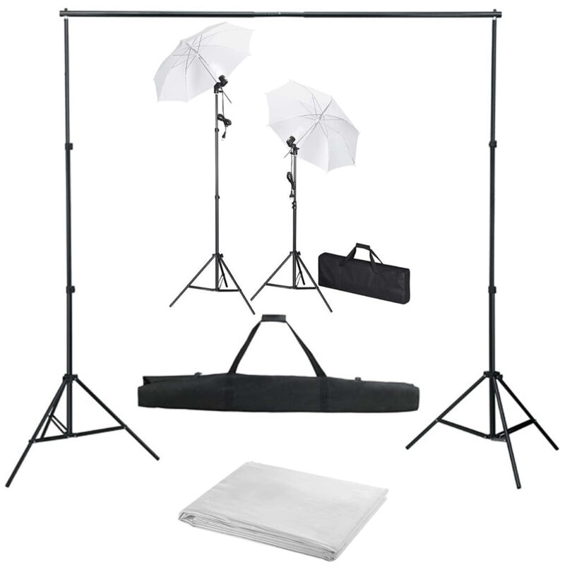 

Kit estudio fotografico con telon de fondo, lamparas y paraguas