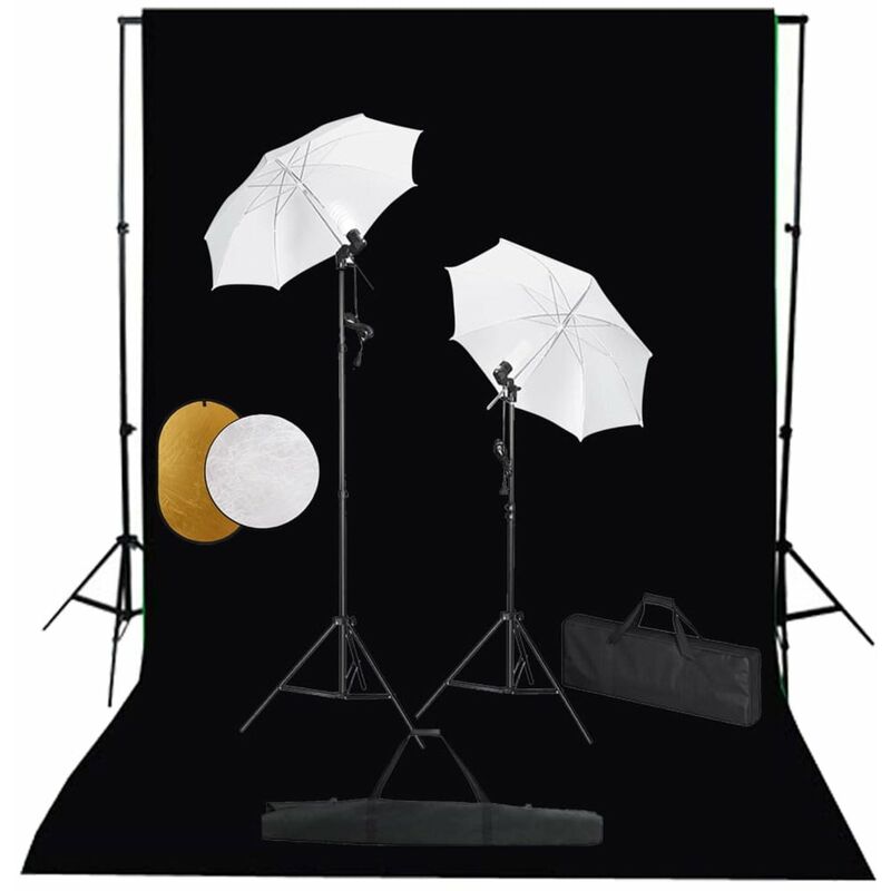 

Kit estudio fotografico lamparas sombrillas fondo y reflector