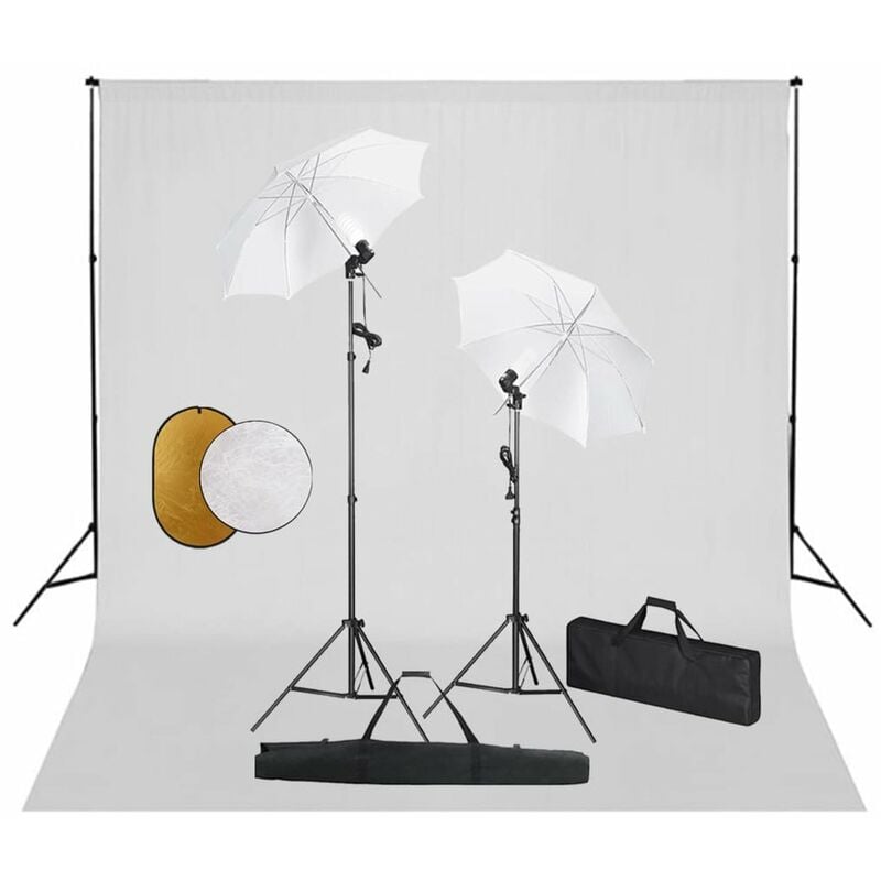 

Kit estudio fotografico lamparas sombrillas fondo y reflector