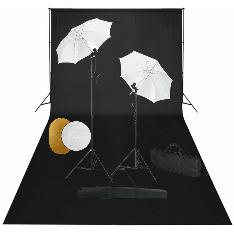 

Kit estudio fotografico lamparas sombrillas fondo y reflector