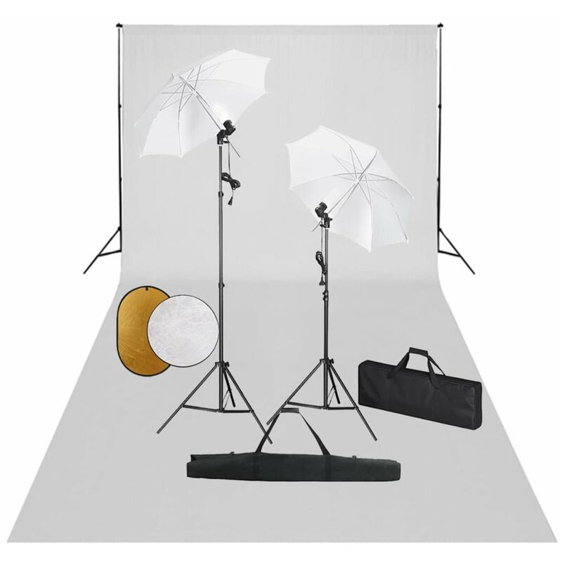 

Kit estudio fotografico lamparas sombrillas fondo y reflector