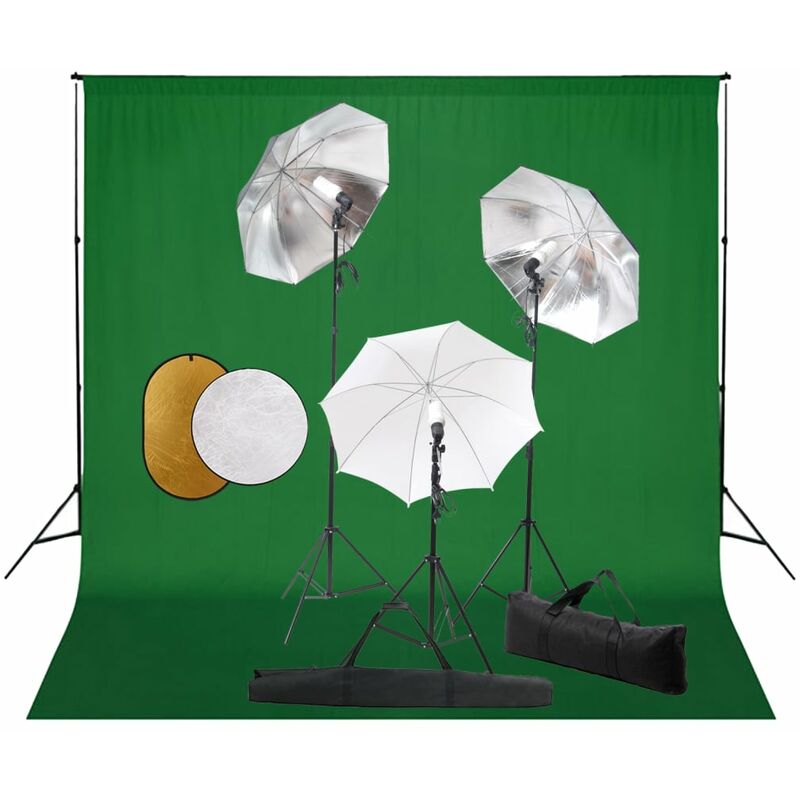 

Kit estudio fotográfico lámparas, sombrillas, fondo y reflector