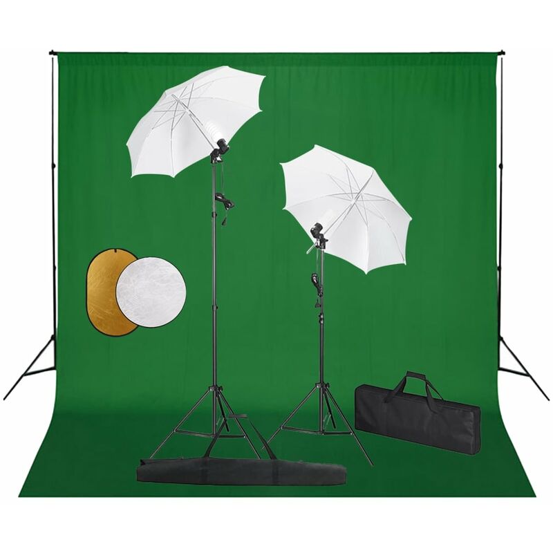 

Kit estudio fotográfico lámparas sombrillas fondo y reflector