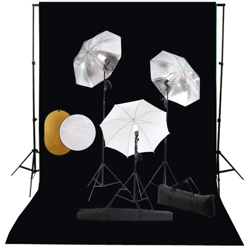 

Kit estudio fotográfico lámparas, sombrillas, fondo y reflector