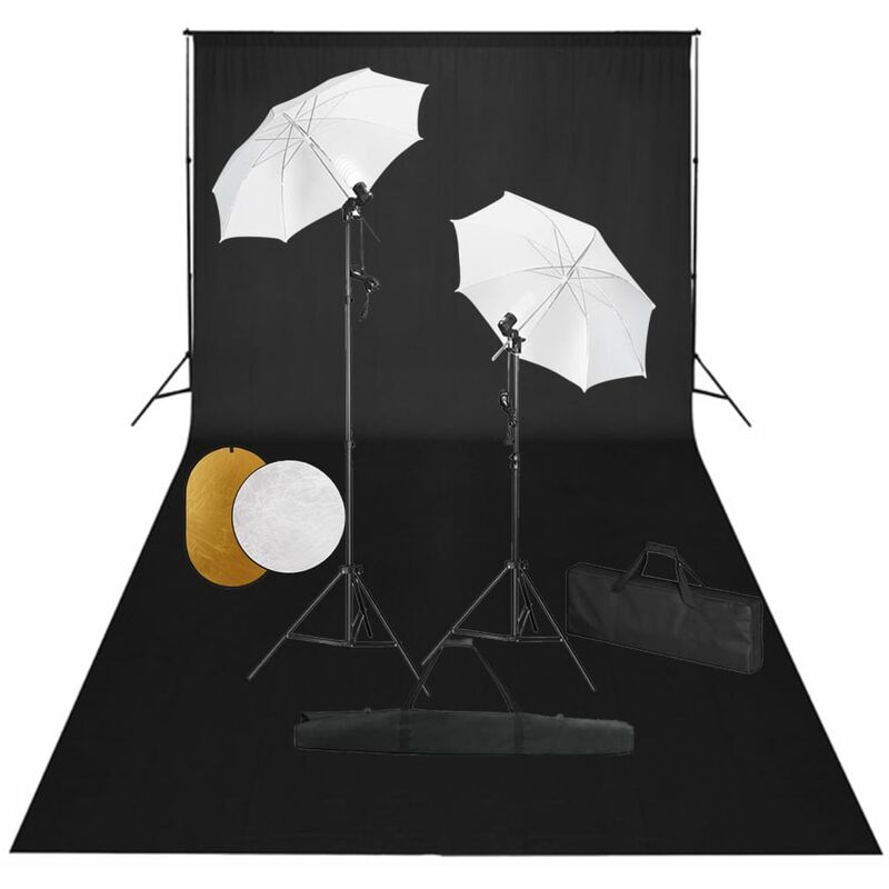 

Kit estudio fotográfico lámparas sombrillas fondo y reflector