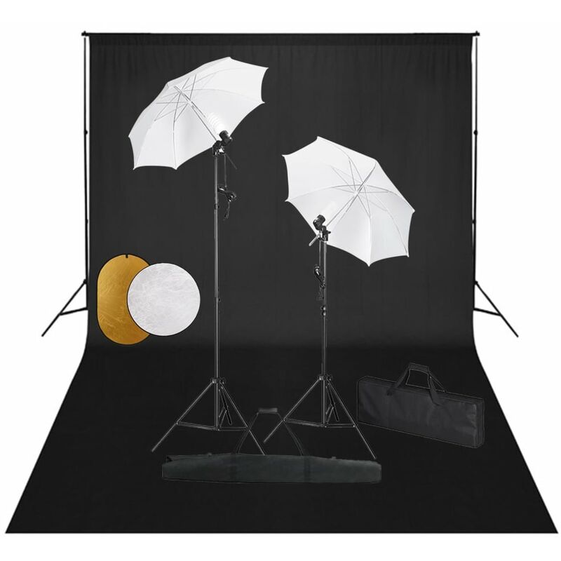 

Kit estudio fotográfico lámparas sombrillas fondo y reflector