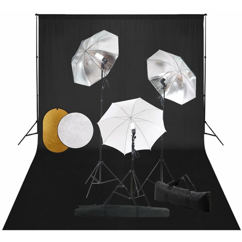 

Kit estudio fotográfico lámparas, sombrillas, fondo y reflector