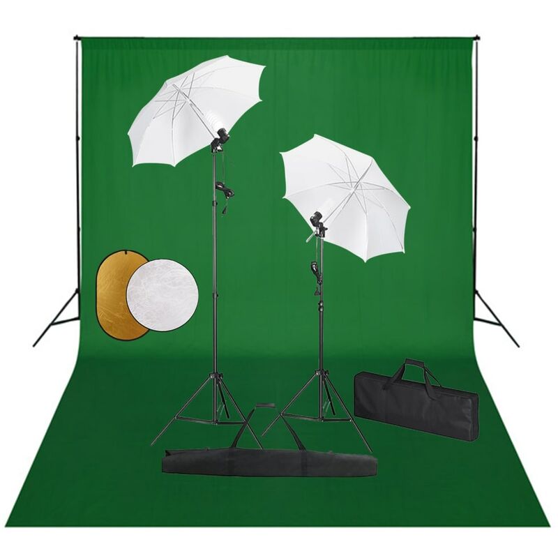 

Kit estudio fotográfico lámparas sombrillas fondo y reflector