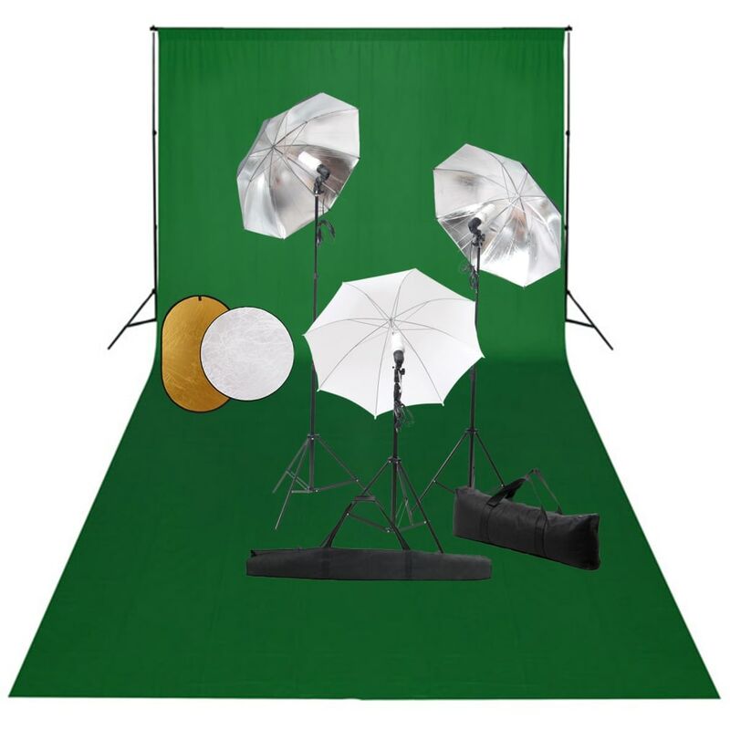 

Kit estudio fotográfico lámparas, sombrillas, fondo y reflector