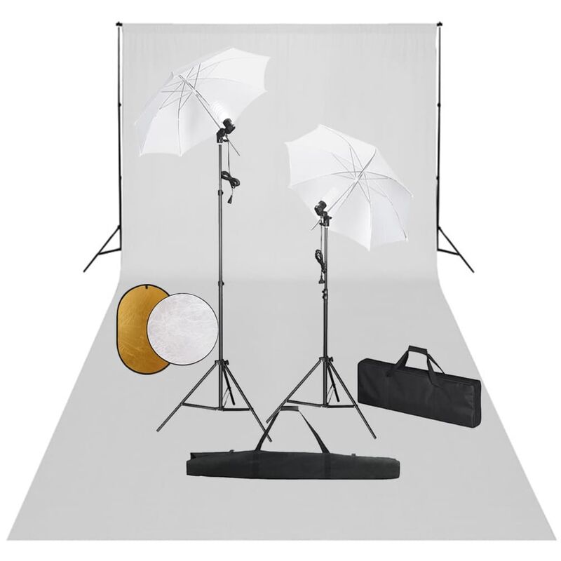 

Kit estudio fotográfico lámparas sombrillas fondo y reflector