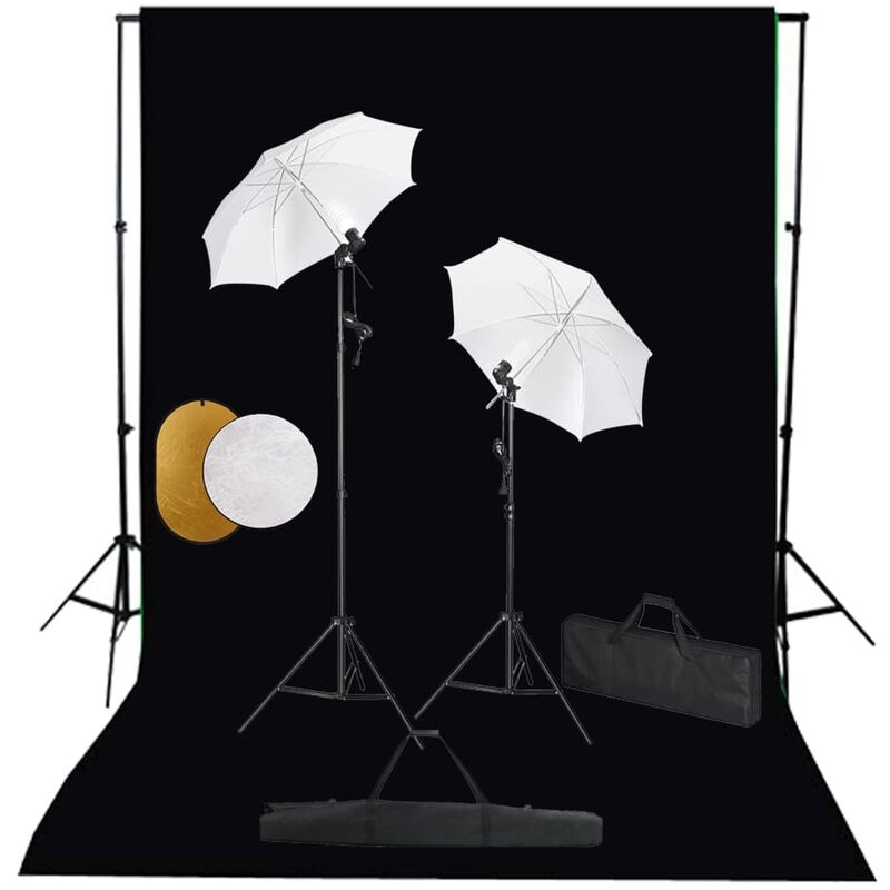 

Kit estudio fotográfico lámparas sombrillas fondo y reflector