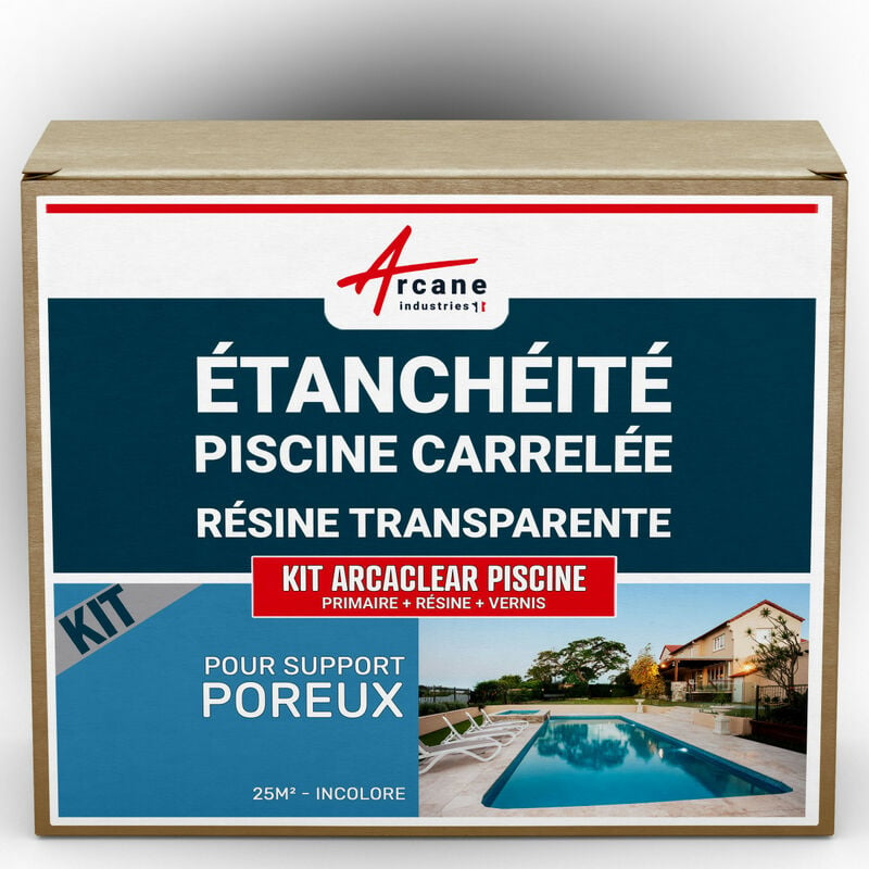 Resine transparente etancheite piscine carrelee - 25 m², support poreux Transparent Arcane Industries Transparent
