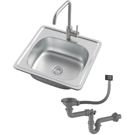 Kit évier utilitaire 38 x 38 cm, bac simple avec robinet et bonde, pour usage domestique (L)