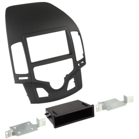 Kit Facade autoradio 2DIN compatible avec Hyundai i30 07-12 vide poche Noir Rubber touch Clim auto