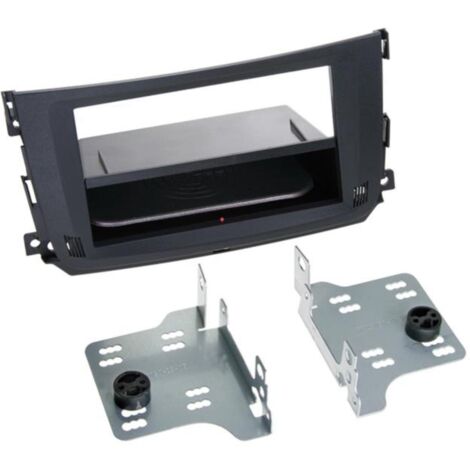 Kit Facade autoradio 2DIN compatible avec Smart Fortwoo ap10 Avec vide poche Induction Qi Noir