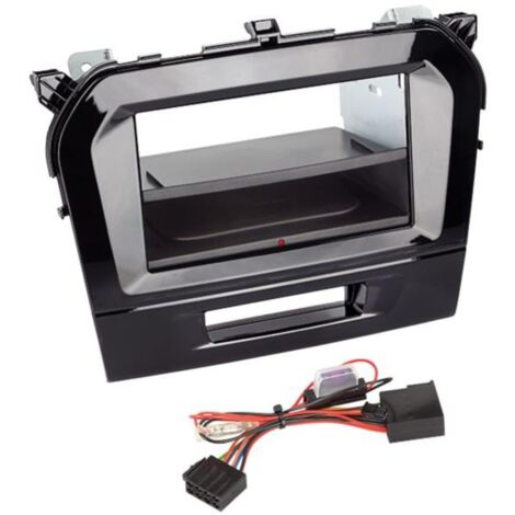Kit Facade autoradio 2DIN compatible avec Suzuki Vitara ap15 Avec vide poche Induction Qi Noir brillant