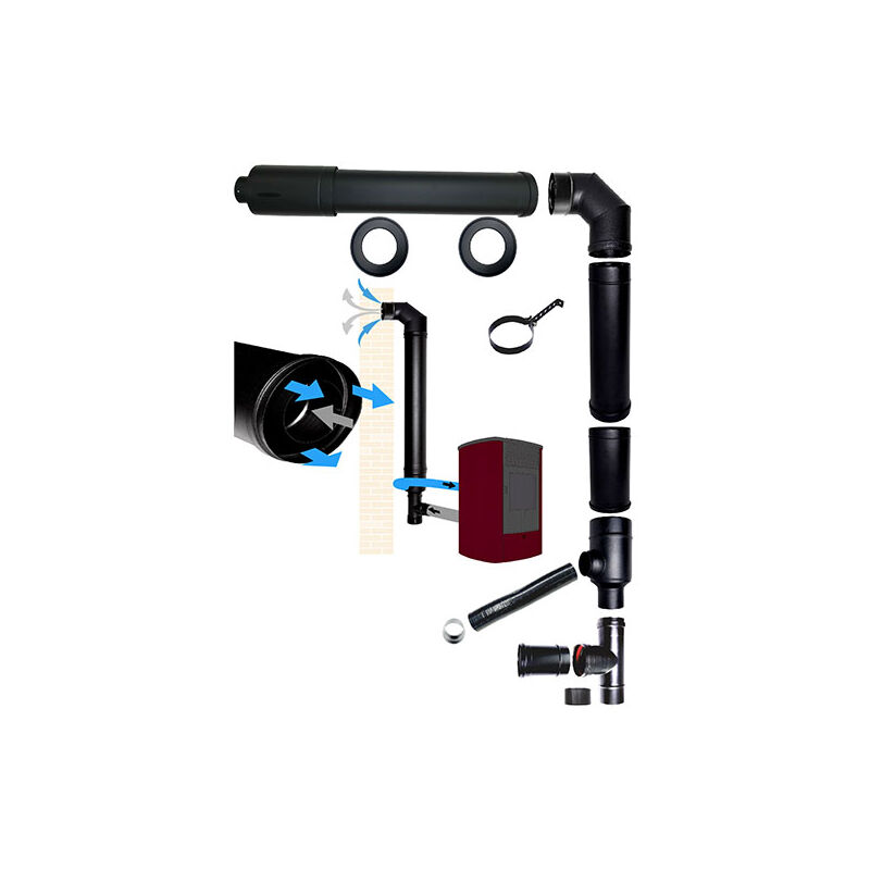 Kit de Cheminee coaxial pour poele a granules dn 100 150 prise d'air d'evacuation des fumees fabrique en italie