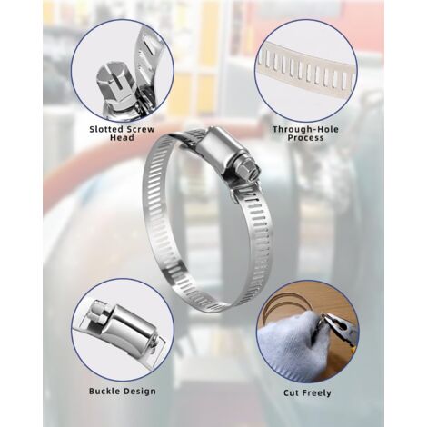 Kit fascette stringitubo fai da te in acciaio inox 304, fascia metallica perforata da 10 m + 12 elementi di fissaggio, regolabili, per tubi, gas, acqua, auto, lavatrice, giardino