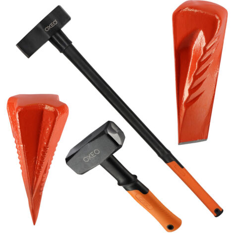 Oxeo – Kit fendeur de bûche manuel – 4 outils – 2 coins acier forgé pour bois dur – Fendeur ergonomique 91 cm – Massette 1,63 kg