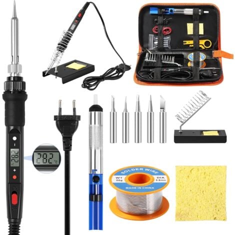 Kit Fer à Souder 60W Fer à Souder électrique Outils de Soudure, Température Réglable 200-450°C, avec Pistolet à Souder, 5 Pannes à Souder, Pompe à Dessouder, Support pour Fer à Souder