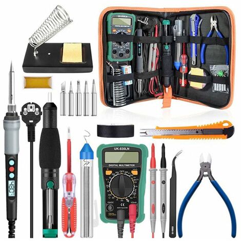 Kit Fer a Souder electrique a Affichage Numerique 90W Ensemble de 18 pieces Temperature Reglable 100?? a 480?? Avec Multimetre