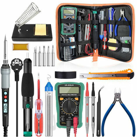 Kit Fer a Souder electrique a Affichage Numerique 90W Ensemble de 18 pieces Temperature Reglable 100¡æ a 480¡æ Avec Multimetre