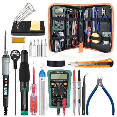 Kit Fer a Souder electrique a Affichage Numerique 90W Ensemble de 18 pieces Temperature Reglable 100 a 480 Avec Multimetre