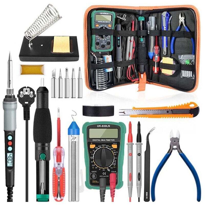 Trimec - Kit Fer a Souder electrique a Affichage Numerique 60W Ensemble de 18 pieces Temperature Reglable 100�� a 480�� Avec Multimetre
