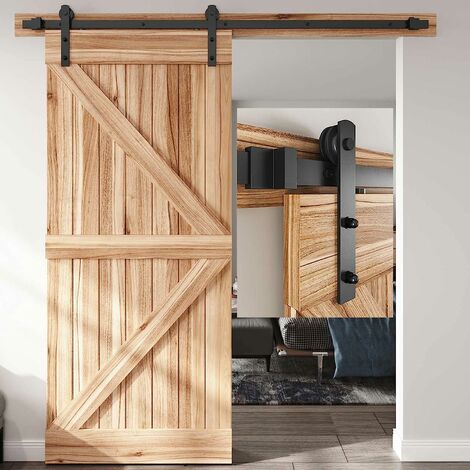 Kit ferramenta porta fienile scorrevole porta singola legno binario scorrevole 2.3 M - Nero