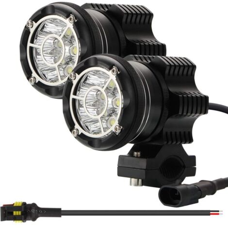 Kit Feux de Route à LED Rond 90W 6000K 9000lm Chip Feu Additionnel Moto Phares de Route sans Usure Spot Faisceau Lumineux+Flash Dual Mode Lentille en Verre Trempé CNC IP68