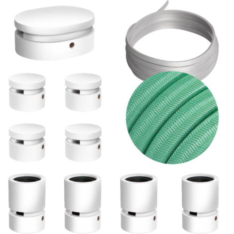 Kit Filé System Symmetric - avec 5 m de câble caténaire et 9 éléments en bois peints en blanc pour une utilisation en intérieur