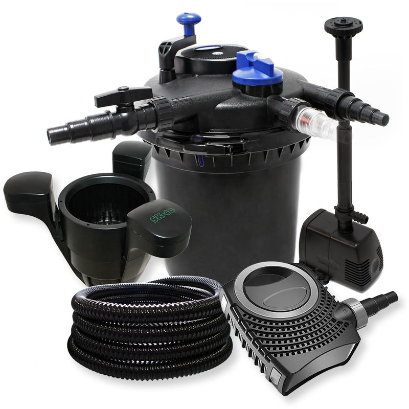 

Wiltec - Kit filtración presión 30000l Filtro UV Esterilizador w 18 bomba de aire tubo bomba y fuente Skimmer