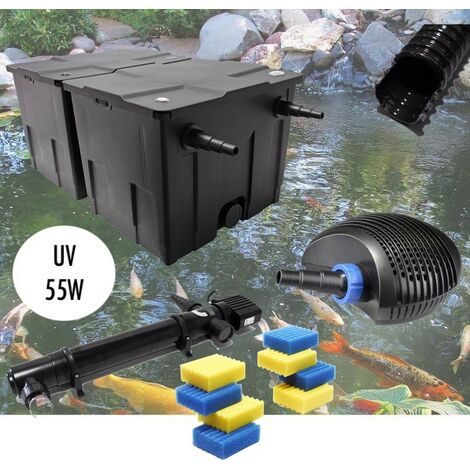Kit Filtration Bassin UV 55W, + 8 mousses de rechange Pour Bassins De Jardin De 30000 L