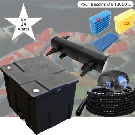Kit Filtration Complet, UV 24W, + Jeu de mousses Pour Bassins De 12000 L