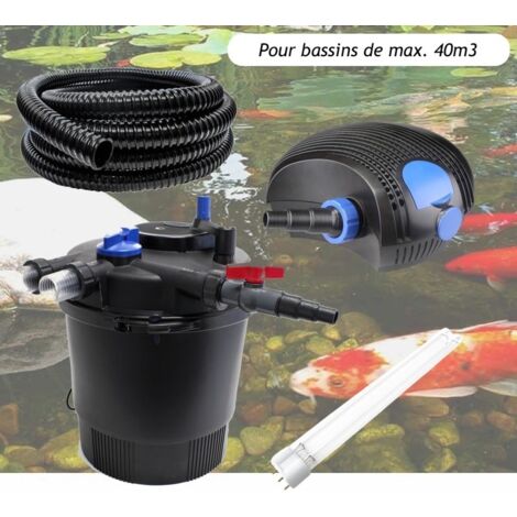 Kit Filtration Pression UV 36W, + 1 ampoule supplémentaire Pompe, Tuyau Pour Bassins De 40000 L