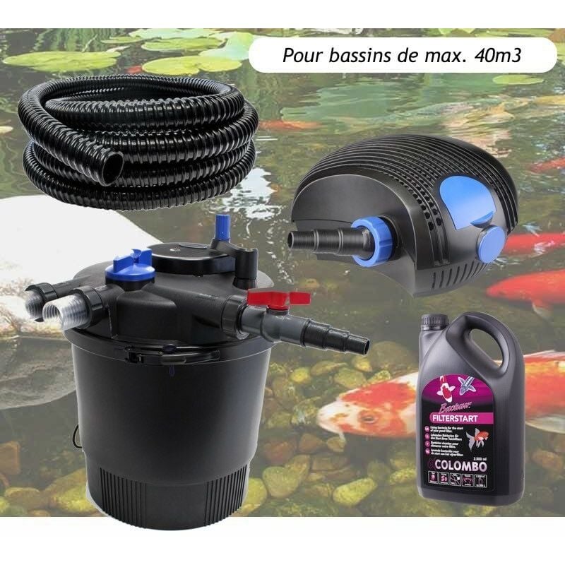 Kit Filtration Pression uv 36W, Pompe, + Bactéries 2500 ml Tuyau Pour Bassins De 40000 l