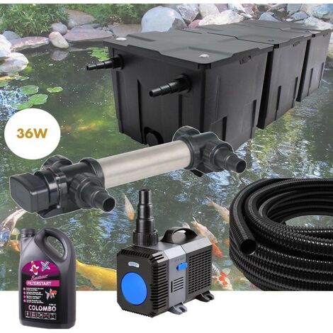 Kit Filtration UV 36W, + Bactéries 2500 ml Acier Inoxydable, Bassin de Jardin: 40-60 m³