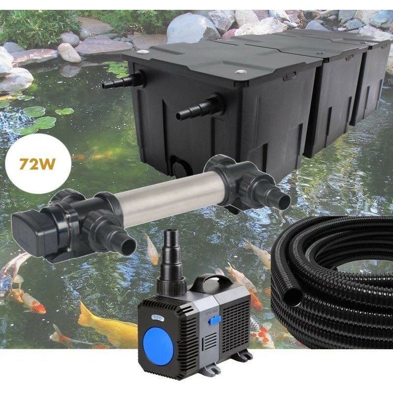 Kit Filtration UV 72 W Inox, Pompe Bassin, Tuyau Bassin de Jardin: 40-60 m³